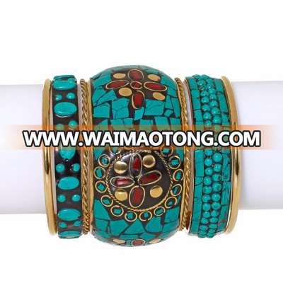 Firoza Bangles Set / Lac Bangles / Stones Bangles Set